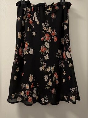 Jessica Black Floral Chiffon A-Line Midi Skirt Fully Lined 14